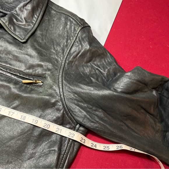 90s BLACK MOTO Leather ZIP JACKET collared Jacqueline Ferrar SOFT lamb skin coat - Picture 10 of 16